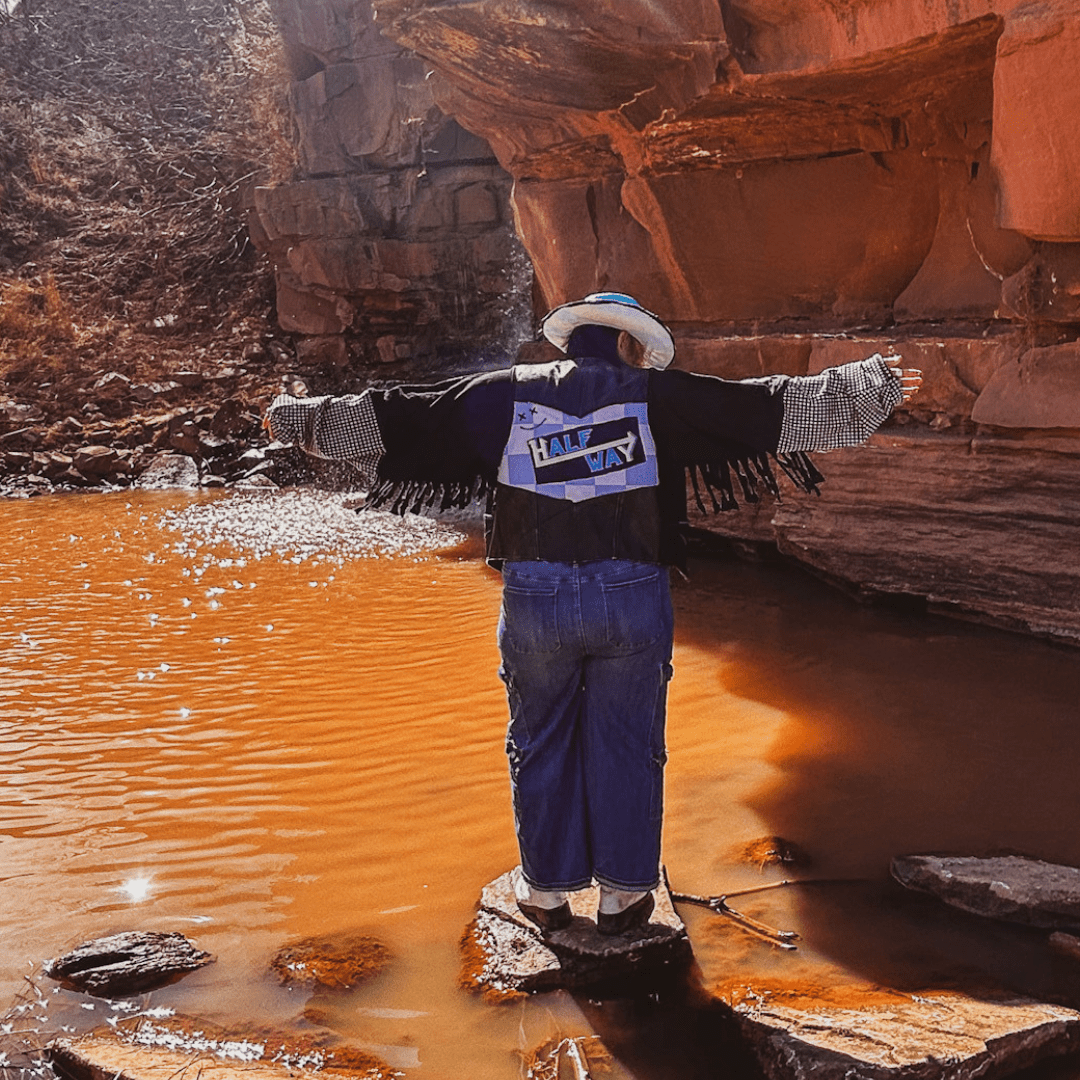 “Halfway There” Reworked Band Tee + Leather Vest Jacket - The Modern Alien