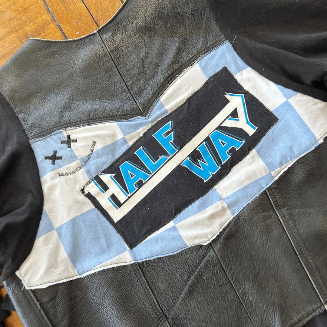 “Halfway There” Reworked Band Tee + Leather Vest Jacket - The Modern Alien