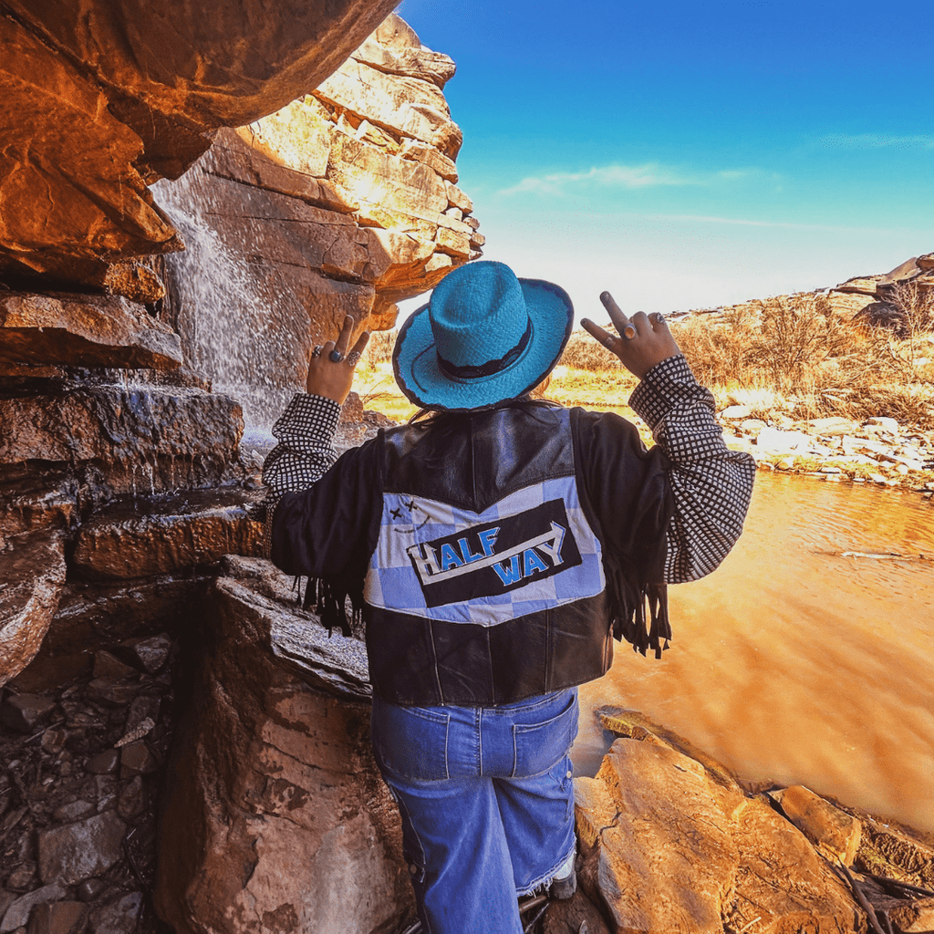 “Halfway There” Reworked Band Tee + Leather Vest Jacket - The Modern Alien
