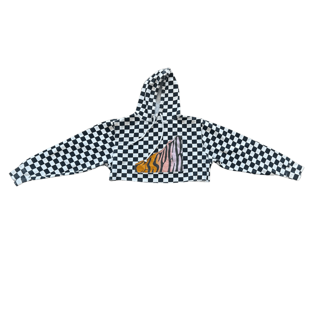 Hand - Painted Casper Cropped Hoodie – Checkerboard Streetwear | One - of - a - Kind | Handmade in Arizona - The Modern Alien