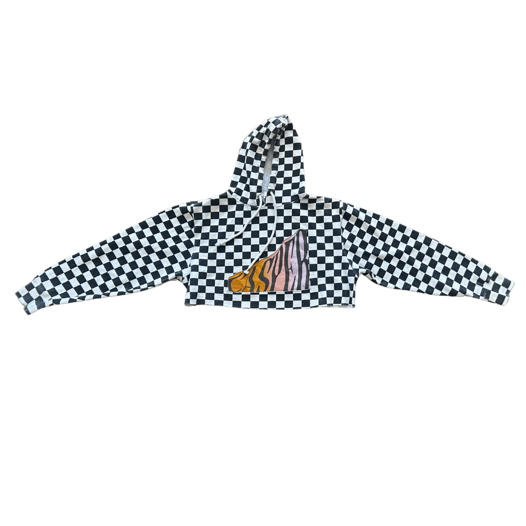 Hand - Painted Casper Cropped Hoodie – Checkerboard Streetwear | One - of - a - Kind | Handmade in Arizona - The Modern Alien