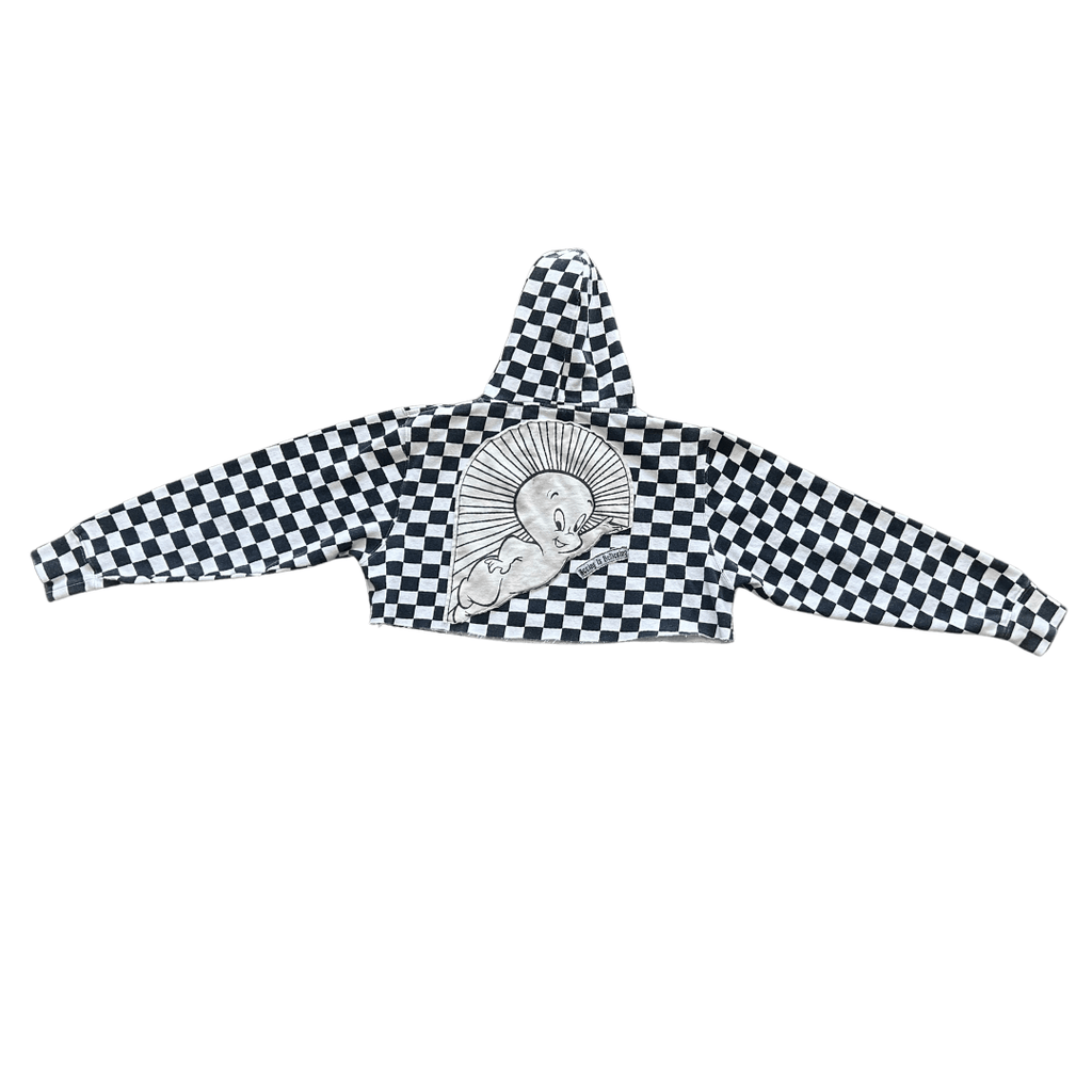 Hand - Painted Casper Cropped Hoodie – Checkerboard Streetwear | One - of - a - Kind | Handmade in Arizona - The Modern Alien