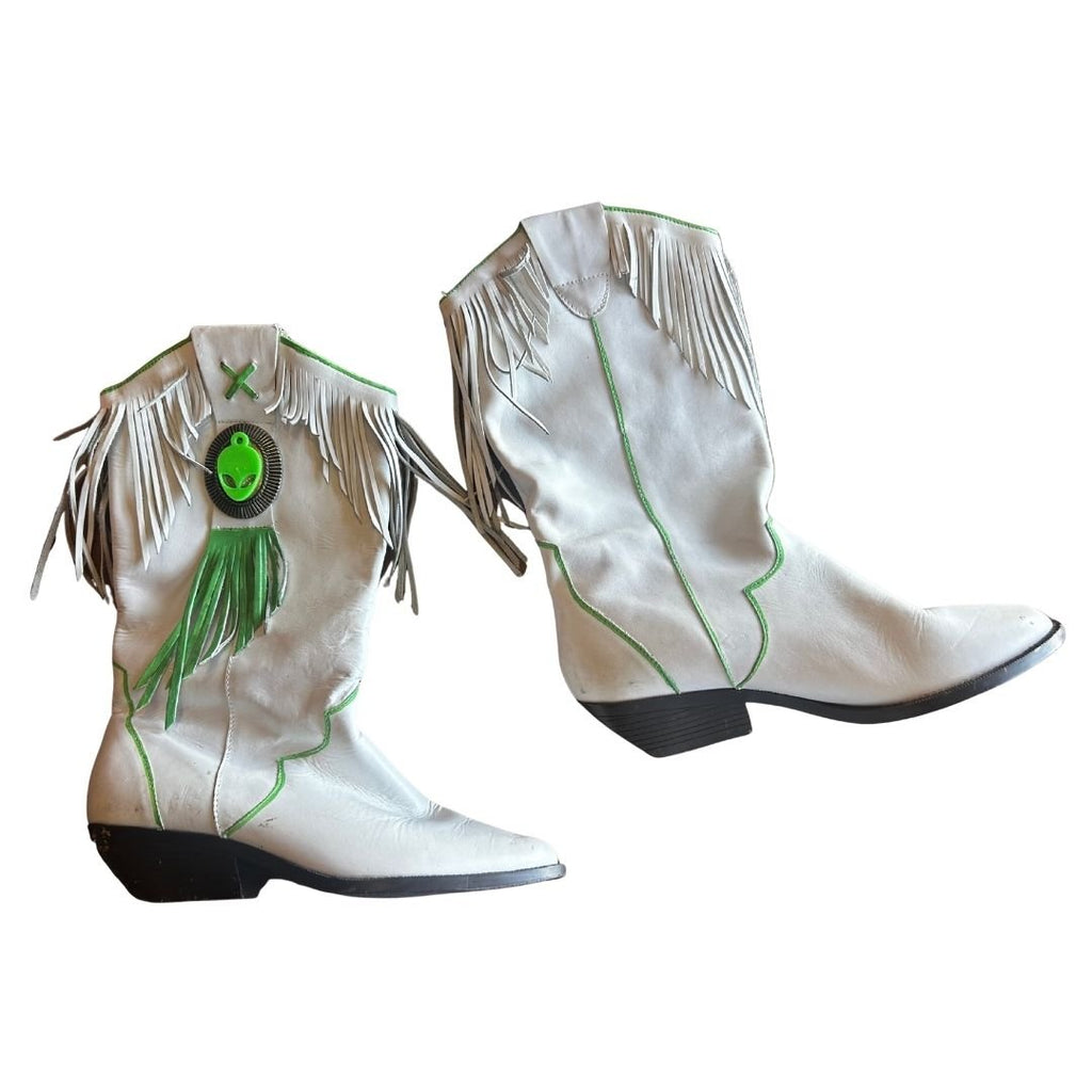 Hand - Painted Fringe Cowboy Boots | Upcycled Western Alien Boots - The Modern Alien