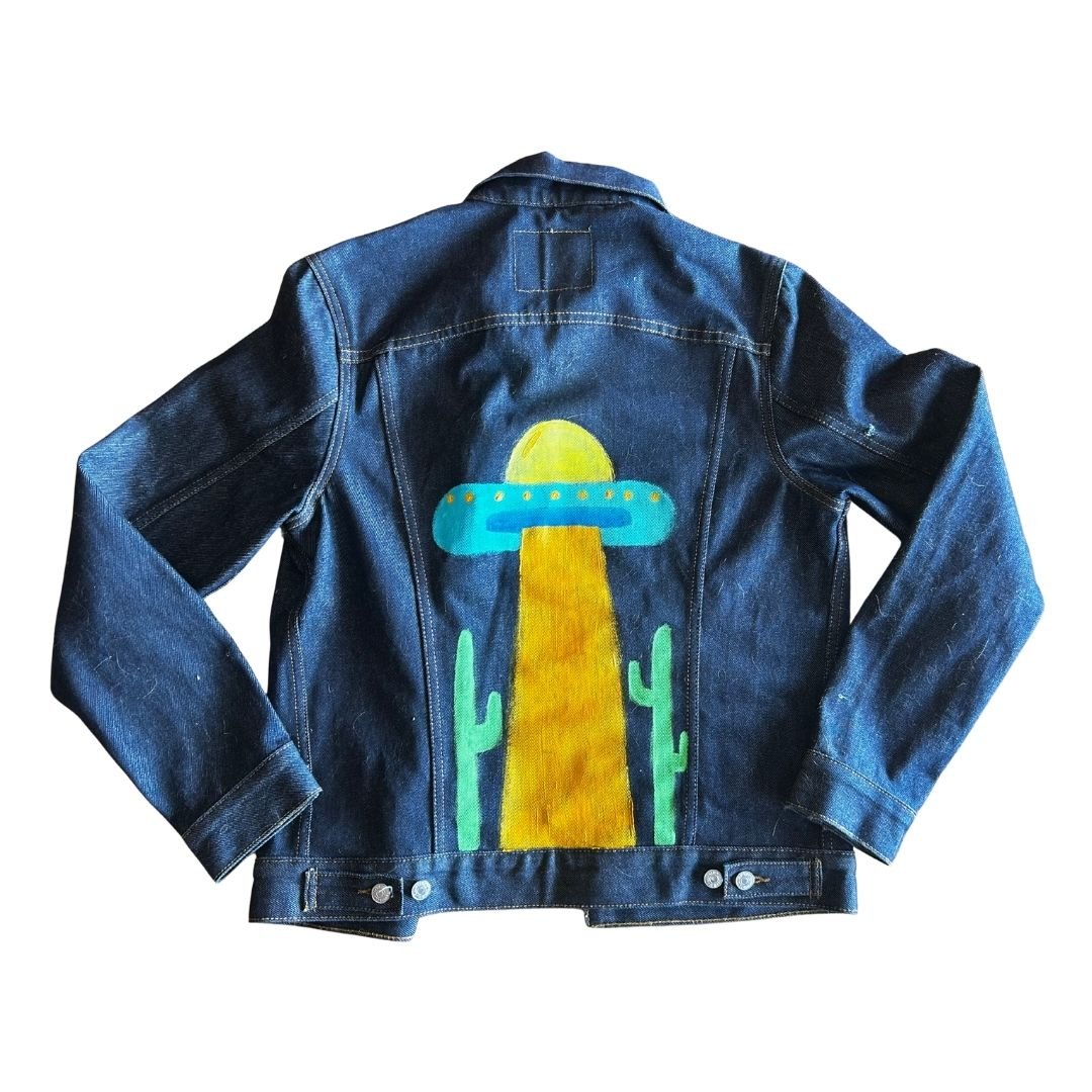 Hand-Painted UFO Denim Jacket – One-of-a-Kind | Handmade in Arizona