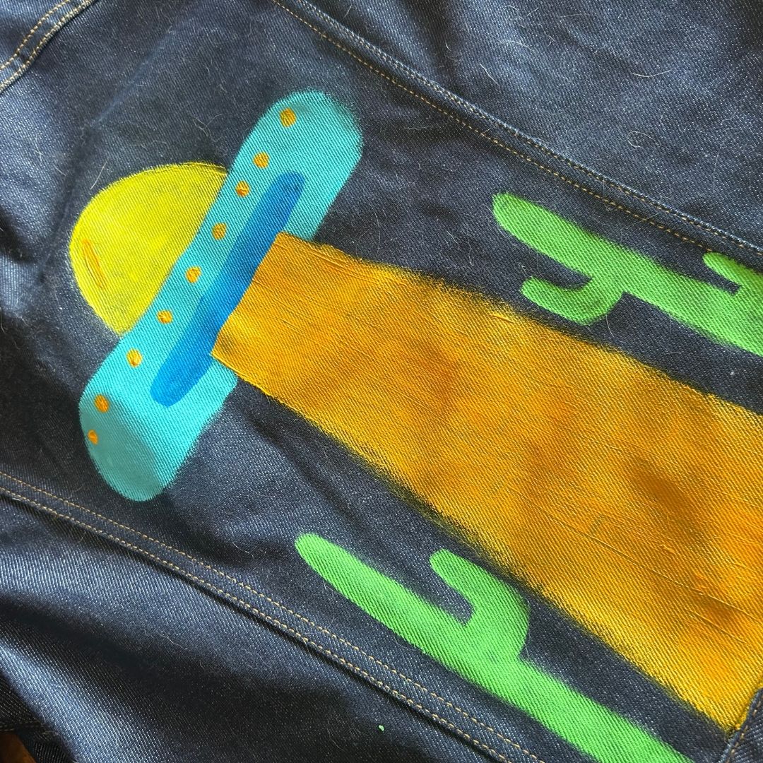 Hand - Painted UFO Denim Jacket – One - of - a - Kind | Handmade in Arizona - The Modern Alien