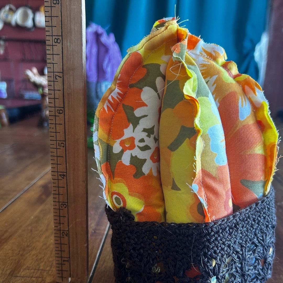 Handmade Floral Fabric Cactus with Crochet Pot | Upcycled Boho Home Decor | One - of - a - Kind - The Modern Alien