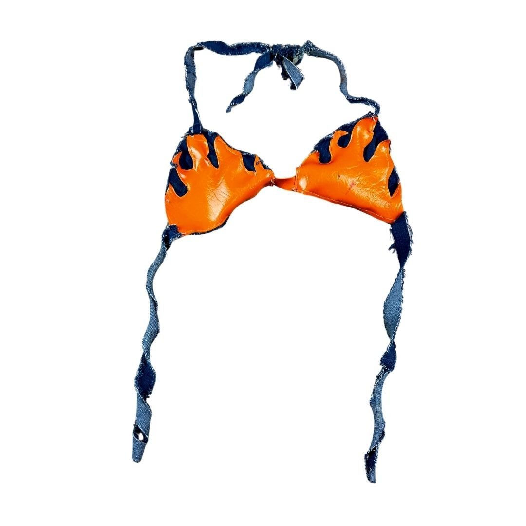 Handmade Upcycled Denim Fire Chaps & Bikini Set – One - of - a - Kind Festival Fit 🔥 - The Modern Alien