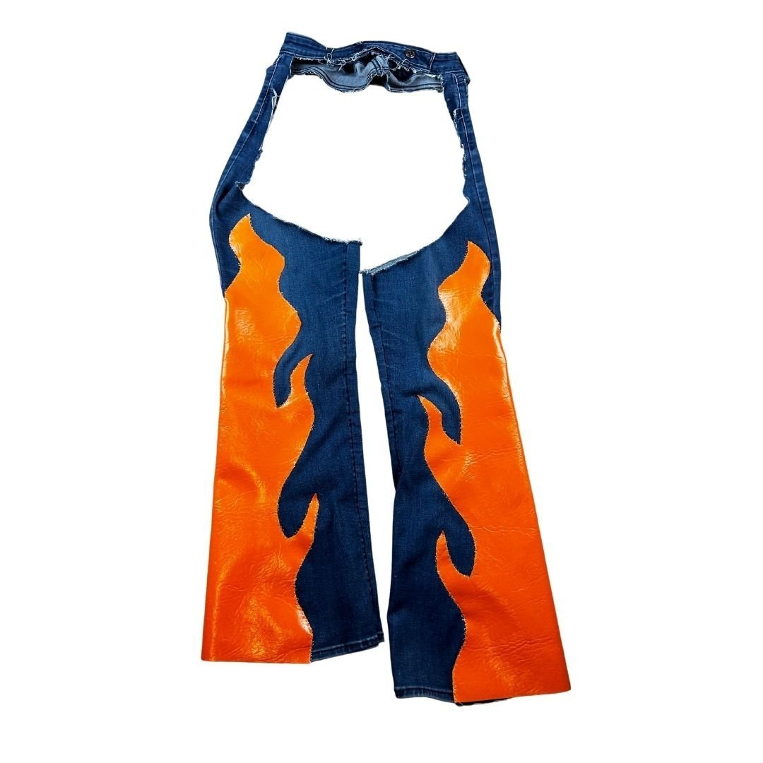 Handmade Upcycled Denim Fire Chaps & Bikini Set – One - of - a - Kind Festival Fit 🔥 - The Modern Alien