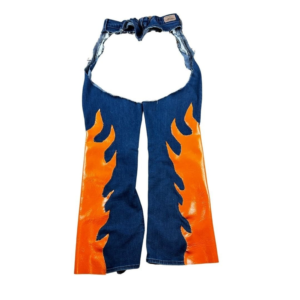 Handmade Upcycled Denim Fire Chaps & Bikini Set – One - of - a - Kind Festival Fit 🔥 - The Modern Alien