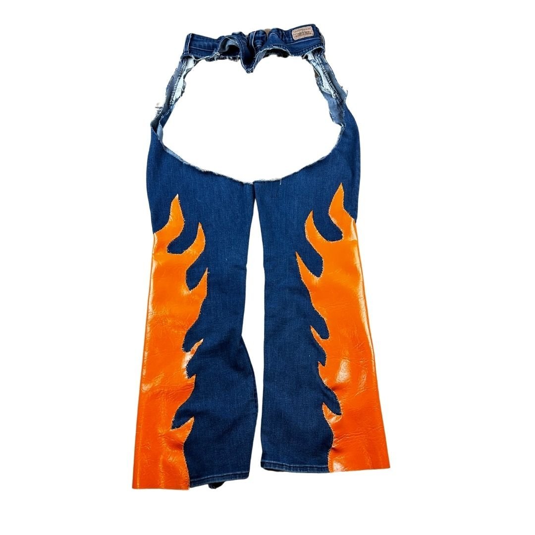 Handmade Upcycled Denim Fire Chaps & Bikini Set – One - of - a - Kind Festival Fit 🔥 - The Modern Alien