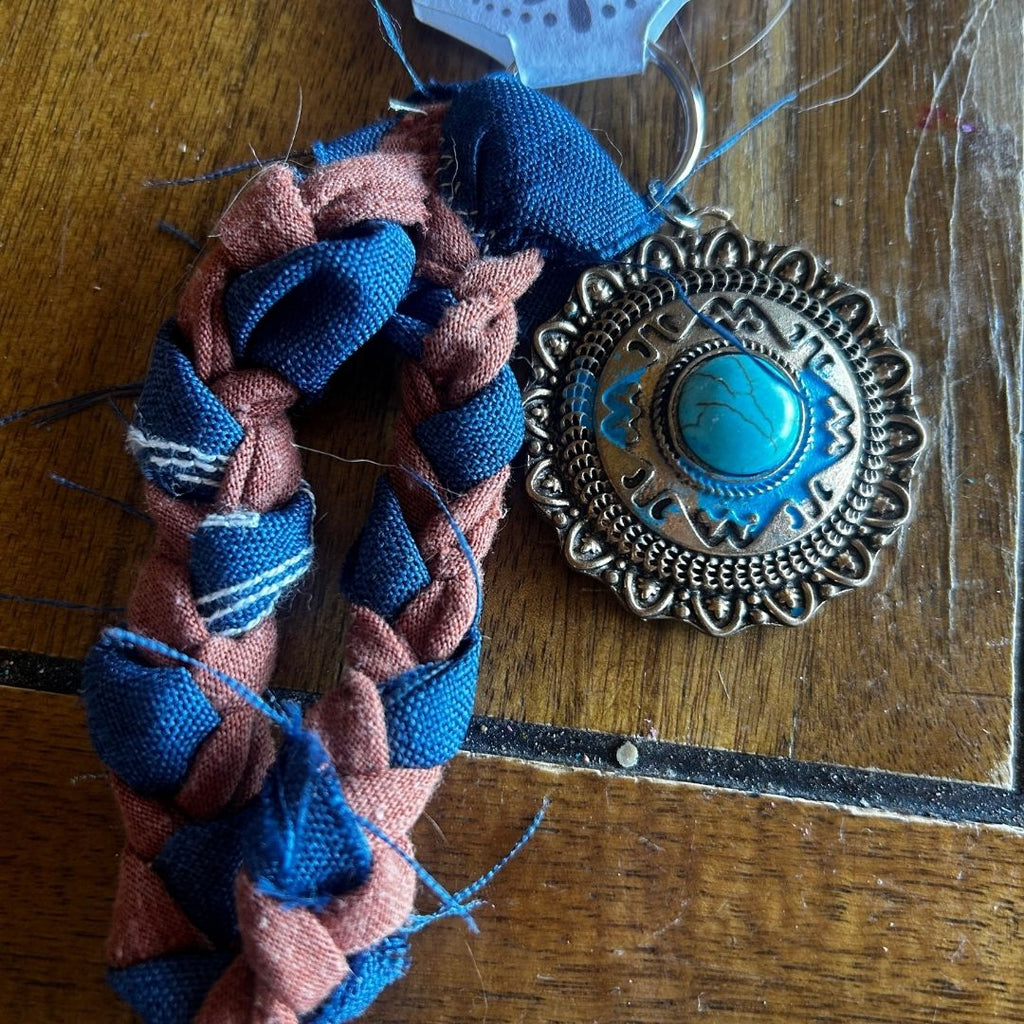 Handmade Upcycled Wristlet | Braided Scrap Fabric & Mismatched Earring Charm | The Modern Alien - The Modern Alien