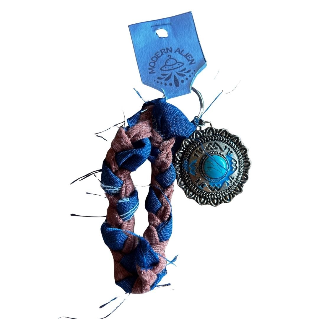 Handmade Upcycled Wristlet | Braided Scrap Fabric & Mismatched Earring Charm | The Modern Alien - The Modern Alien