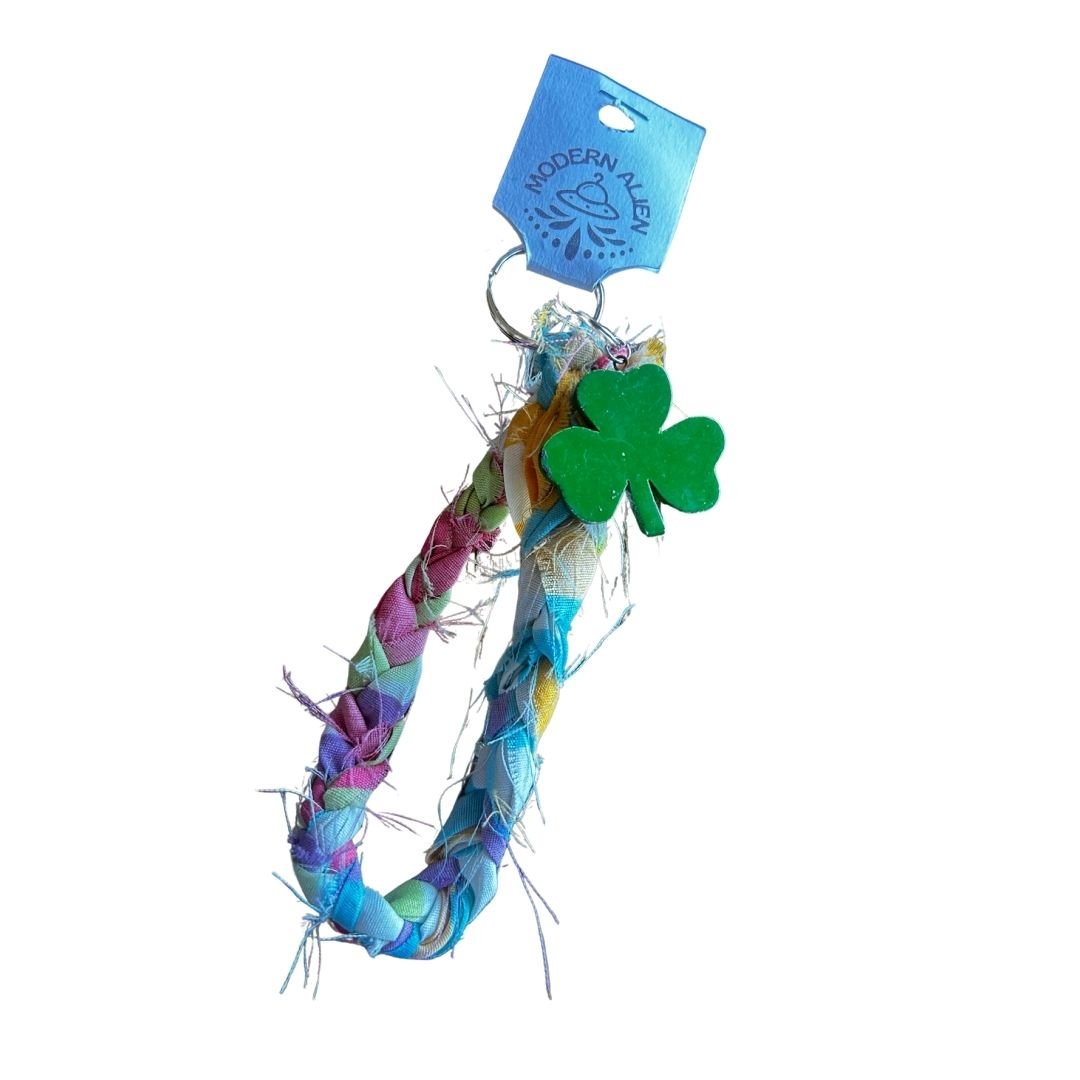 Handmade Wristlet | Upcycled Scrap Fabric + Mismatched Earring Charm - The Modern Alien