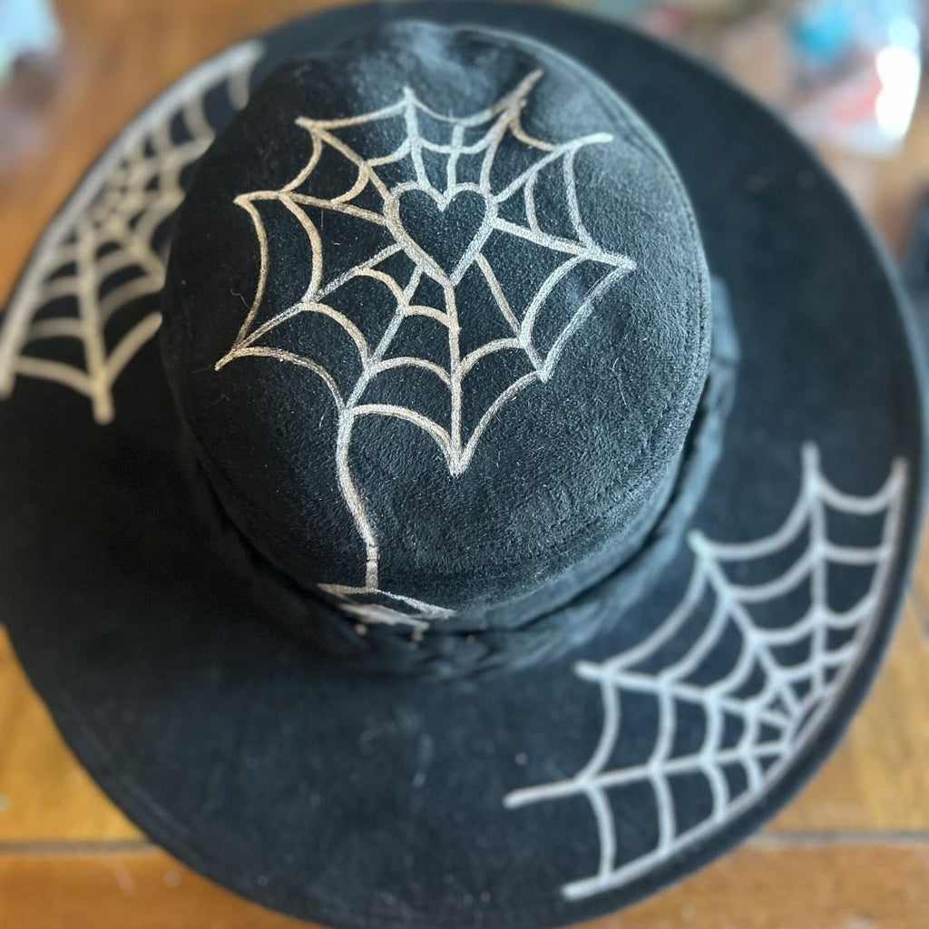 🕷️ Heart Web Hand - Painted Cowboy Hat | Gothic Western Style | One - of - a - Kind - The Modern Alien