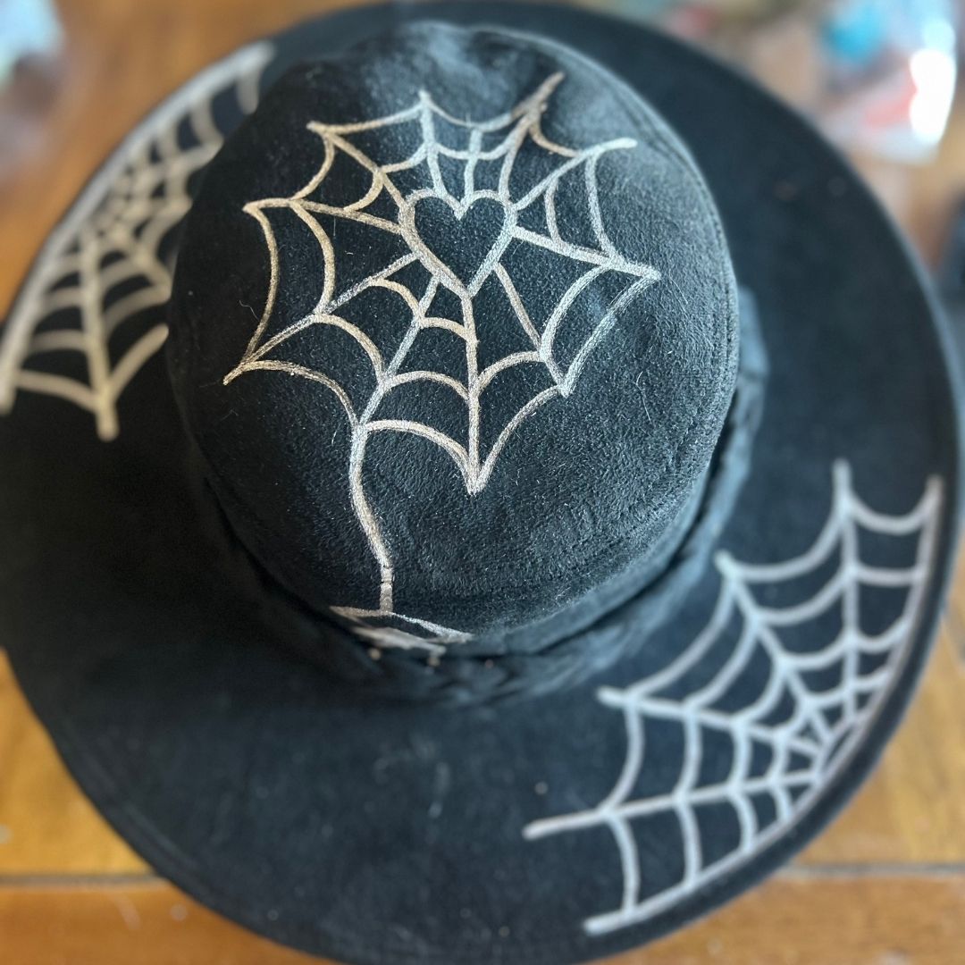 🕷️ Heart Web Hand - Painted Cowboy Hat | Gothic Western Style | One - of - a - Kind - The Modern Alien