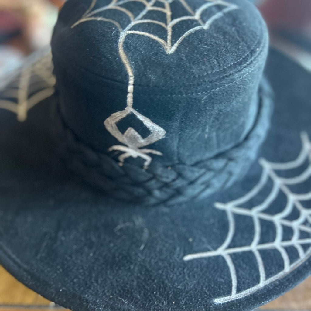 🕷️ Heart Web Hand - Painted Cowboy Hat | Gothic Western Style | One - of - a - Kind - The Modern Alien