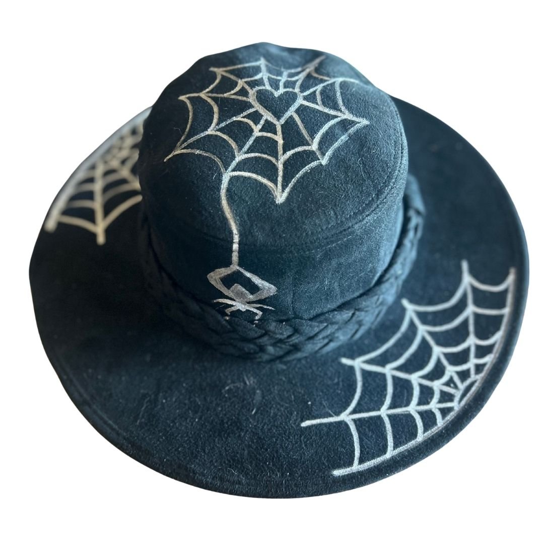 🕷️ Heart Web Hand-Painted Cowboy Hat | Gothic Western Style | One-of-a-Kind