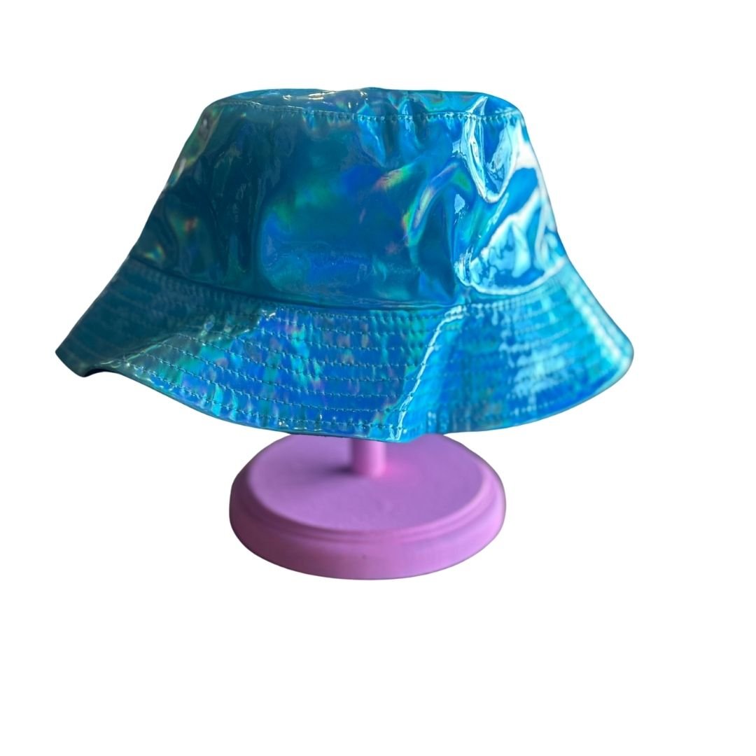Holographic Blue Bucket Hat | Futuristic Streetwear | Iridescent Shine - The Modern Alien