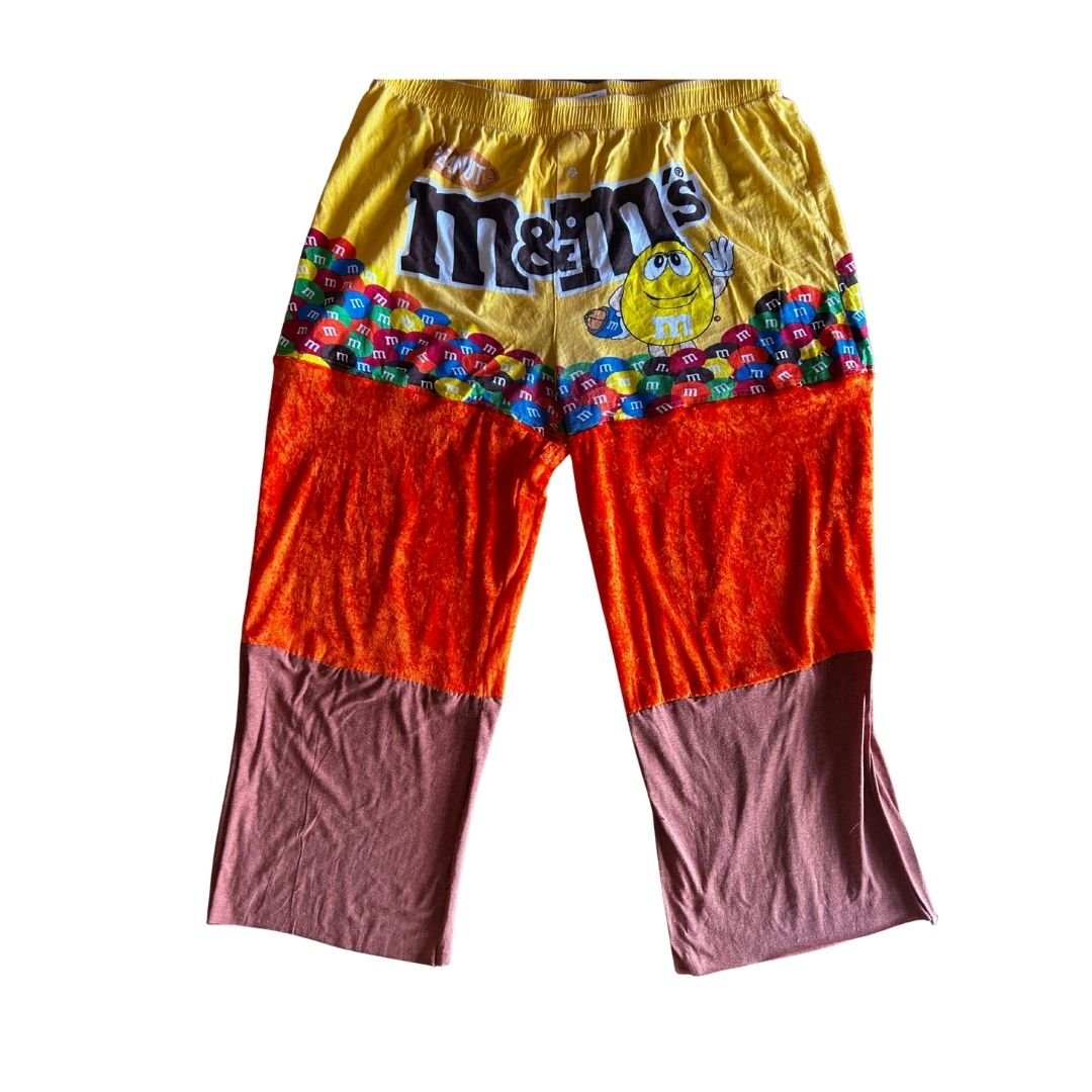 M&M’s Patchwork Pants – Reworked from PJ Bottoms | One - of - a - Kind | Handmade in Arizona - The Modern Alien