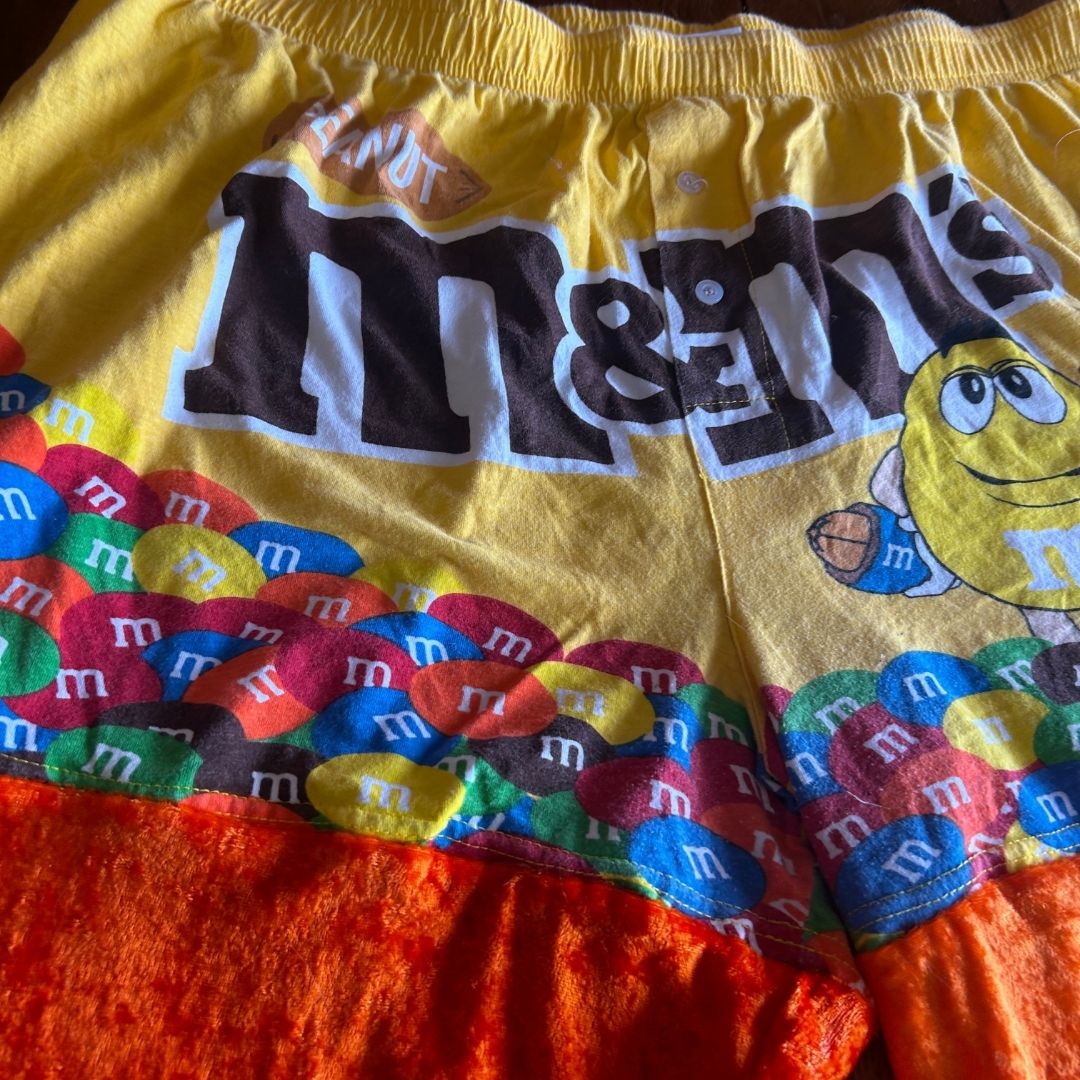 M&M’s Patchwork Pants – Reworked from PJ Bottoms | One - of - a - Kind | Handmade in Arizona - The Modern Alien