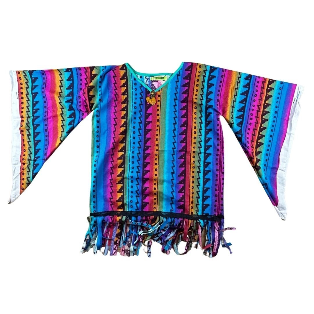 Neon Western Bell Sleeve Mini Dress – Handmade & Upcycled - The Modern Alien