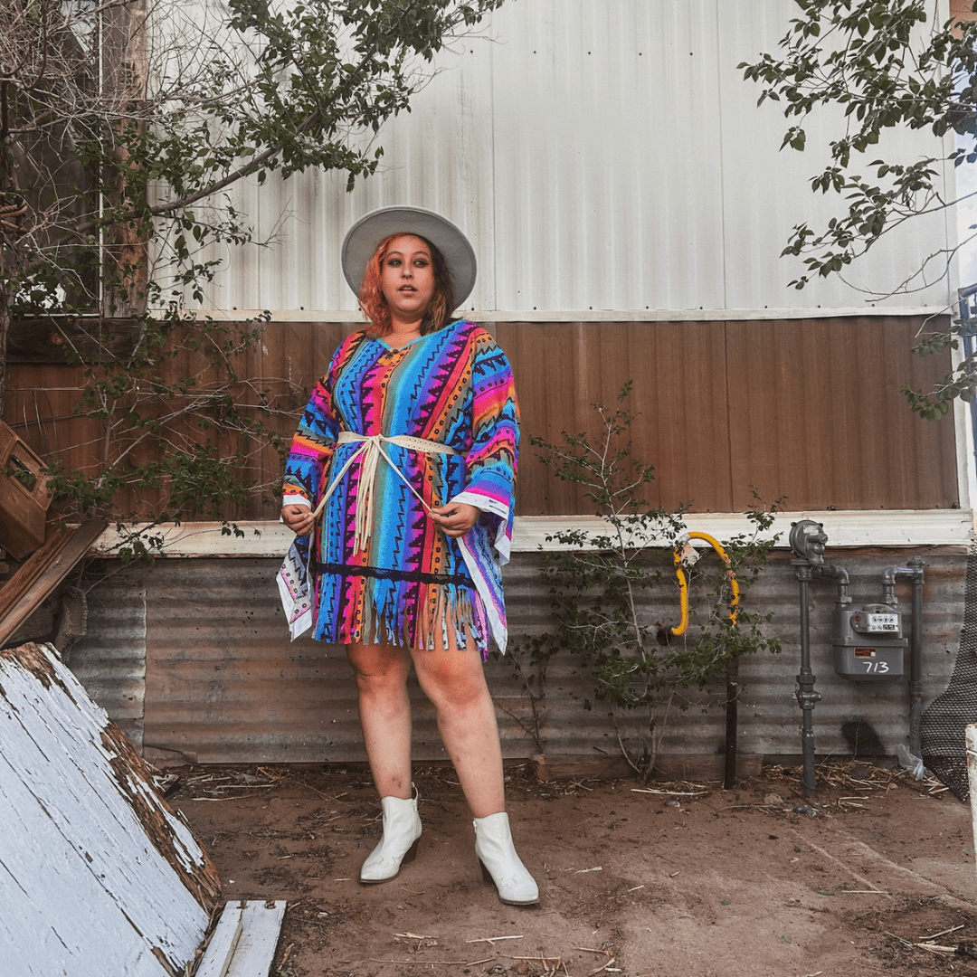 Neon Western Bell Sleeve Mini Dress – Handmade & Upcycled - The Modern Alien