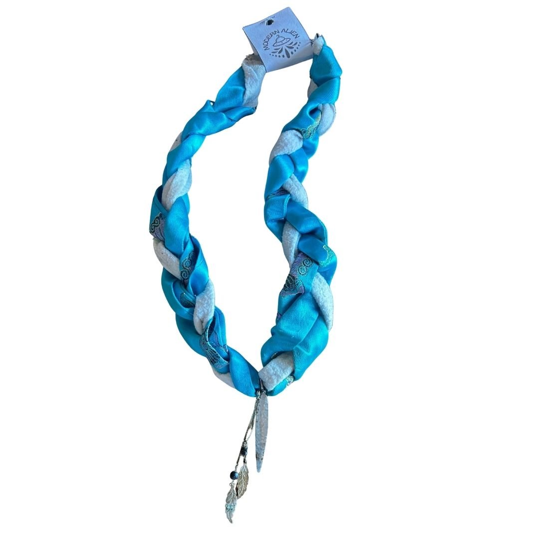 Ocean Spirit Braid Necklace – Handmade from Scrap Fabric & Repurposed Jewelry