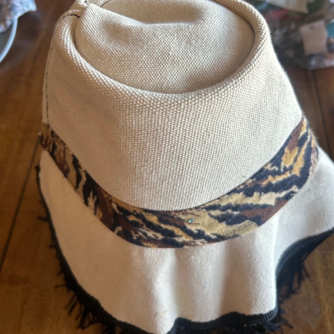 Off - White Cheetah Hat with Black Fringe – Handmade & One - of - a - Kind - The Modern Alien