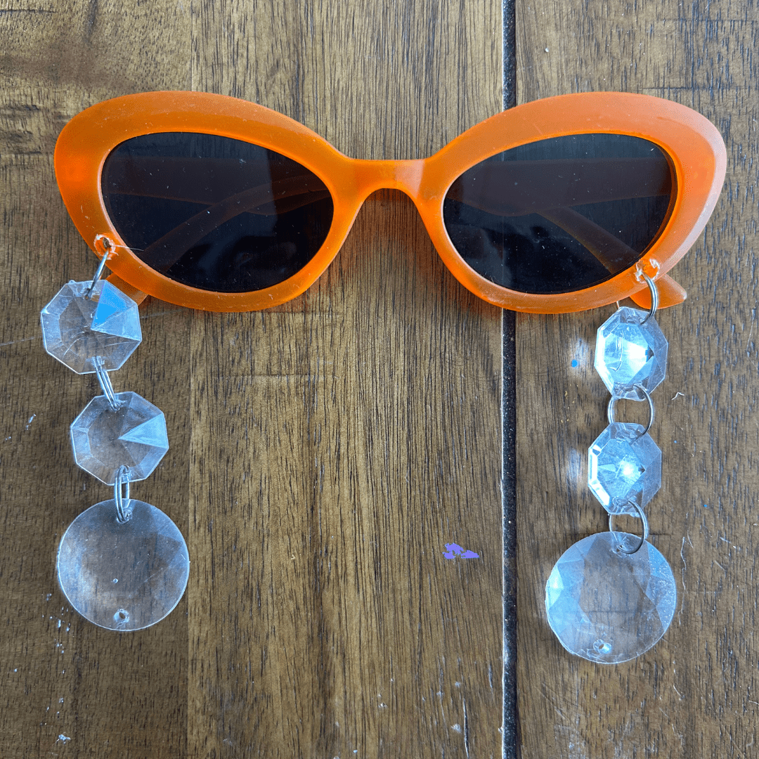 Orange Cat - Eye Sunglasses with Crystal Charms – Handmade & One - of - a - Kind - The Modern Alien