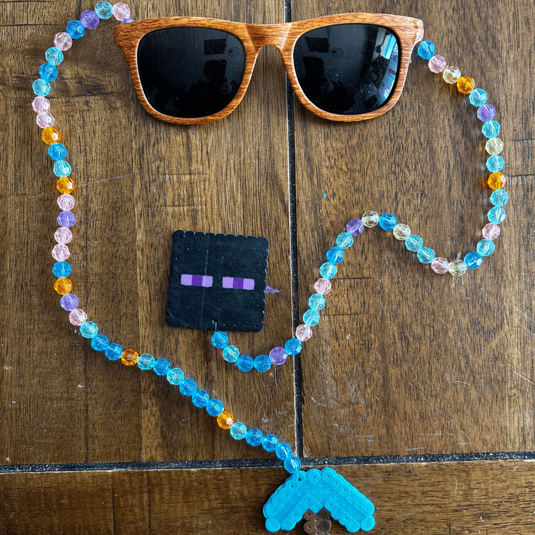 Pixel Gamer Sunglasses with Rainbow Beaded Chain – Handmade & Playfully Retro - The Modern Alien
