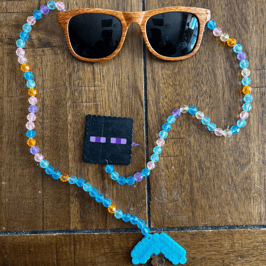 Pixel Gamer Sunglasses with Rainbow Beaded Chain – Handmade & Playfully Retro - The Modern Alien