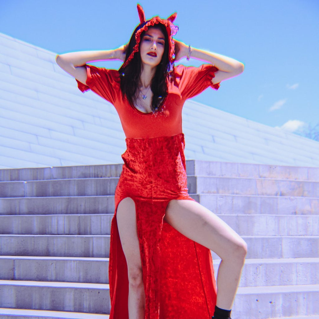 Red Devil Milkmaid Set with Bonnet – Handmade & Upcycled - The Modern Alien