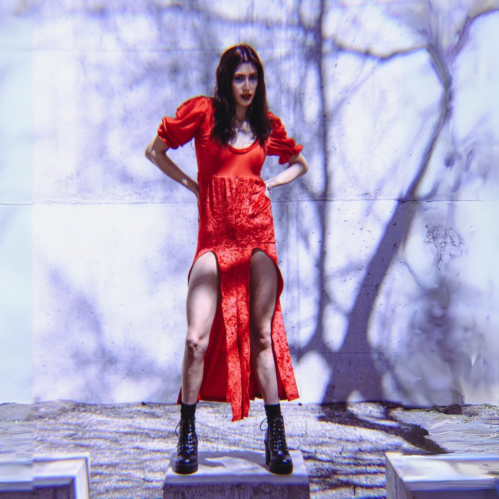 Red Devil Milkmaid Set with Bonnet – Handmade & Upcycled - The Modern Alien