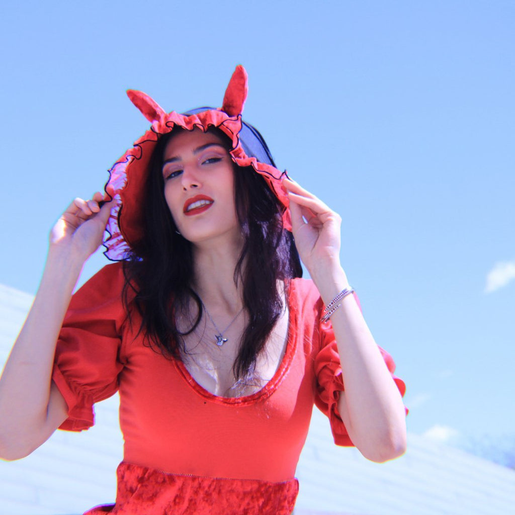 Red Devil Milkmaid Set with Bonnet – Handmade & Upcycled - The Modern Alien