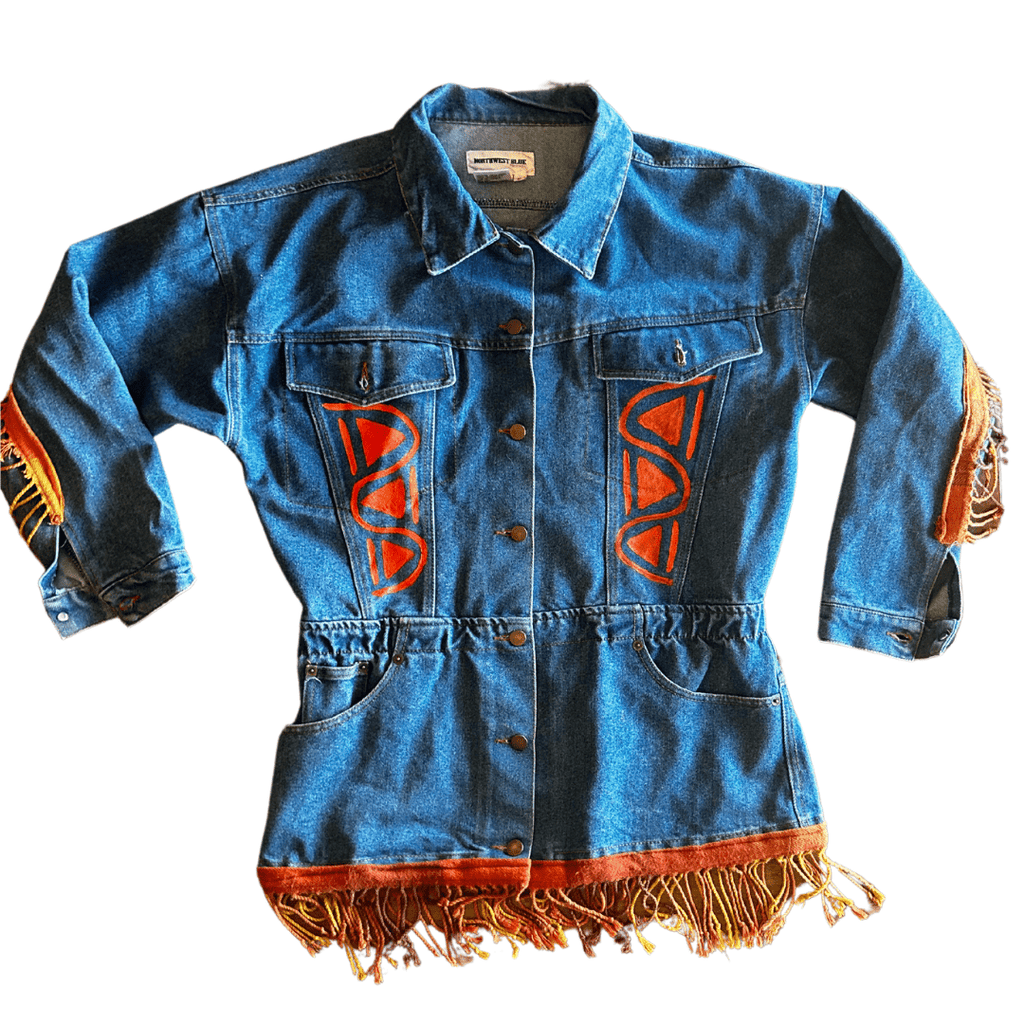 💫 Reworked Denim Fringe Jacket – Funky Western Cowgirl | One - of - a - Kind | Handmade in Arizona ♻️ Sustainably Reworked – Only One Available - The Modern Alien