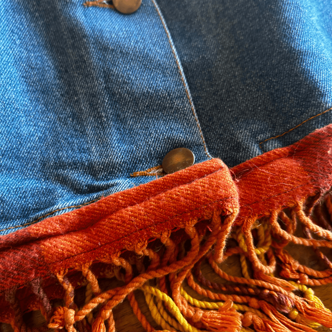 💫 Reworked Denim Fringe Jacket – Funky Western Cowgirl | One - of - a - Kind | Handmade in Arizona ♻️ Sustainably Reworked – Only One Available - The Modern Alien