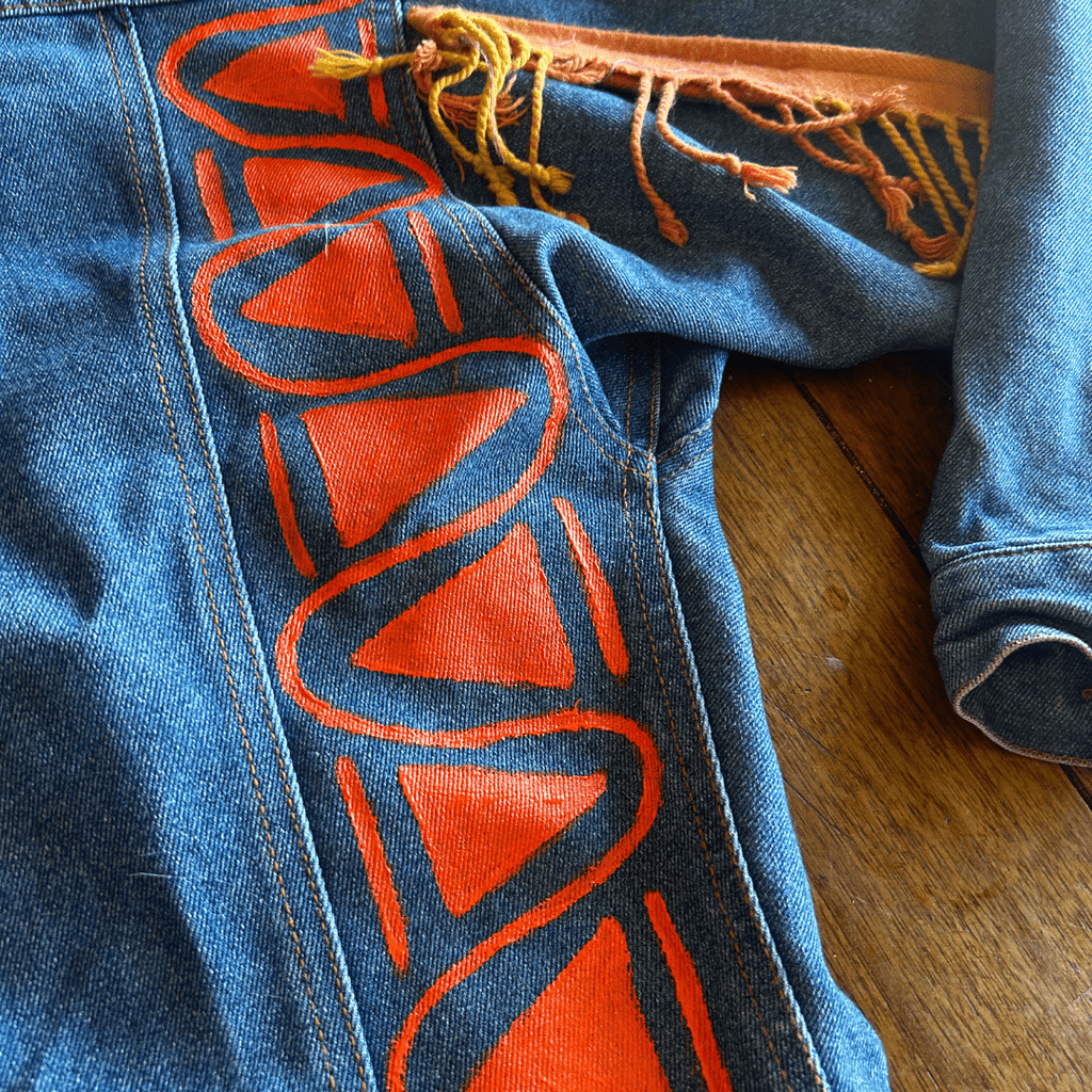 💫 Reworked Denim Fringe Jacket – Funky Western Cowgirl | One - of - a - Kind | Handmade in Arizona ♻️ Sustainably Reworked – Only One Available - The Modern Alien