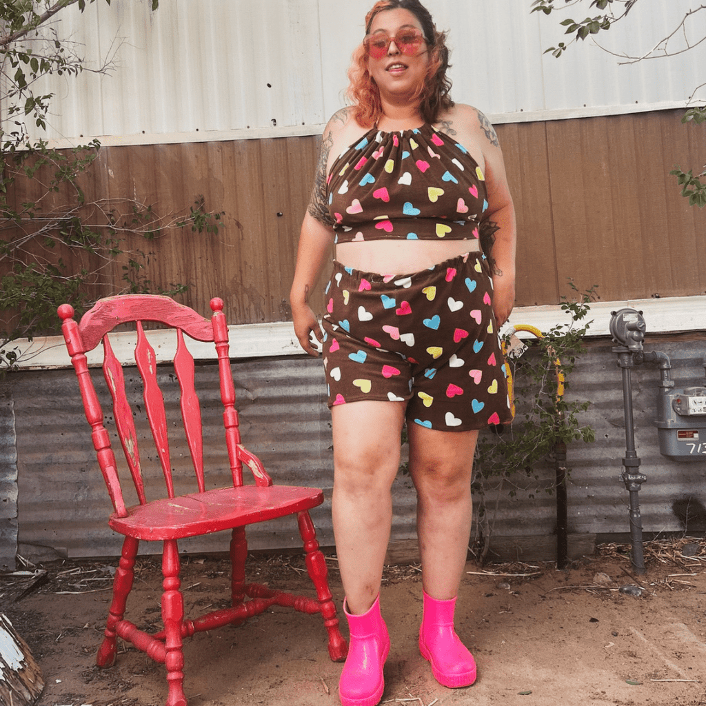 Reworked Heart Print Lounge Set – Funky Cottagecore Loungewear | One - of - a - Kind | Handmade in Arizona ♻️ Sustainably Reworked – Only One Available - The Modern Alien