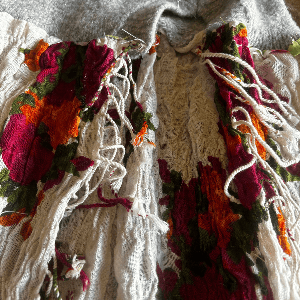 🛒 Reworked Knit + Scarf Skirt – Upcycled Sweater Bottom & Textured Fringe Fabric | One - of - a - Kind | Handmade in Arizona - The Modern Alien