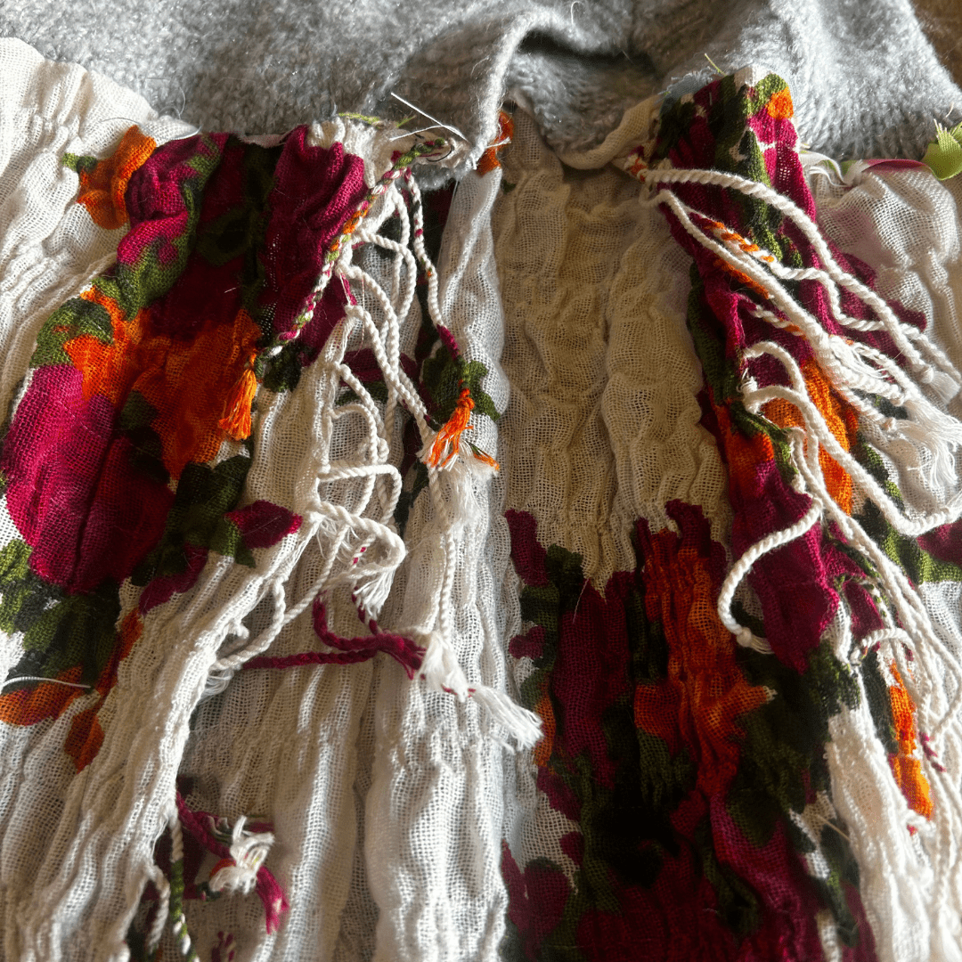 🛒 Reworked Knit + Scarf Skirt – Upcycled Sweater Bottom & Textured Fringe Fabric | One - of - a - Kind | Handmade in Arizona - The Modern Alien