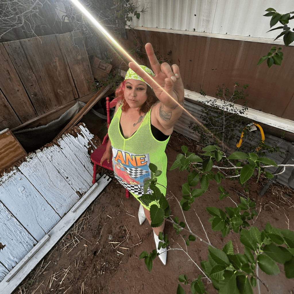 Reworked Neon Mesh Dress – Retro Racecar Vibes | Funky Summer Fit | Handmade in Arizona ♻️ Sustainably Reworked – Only One Available - The Modern Alien