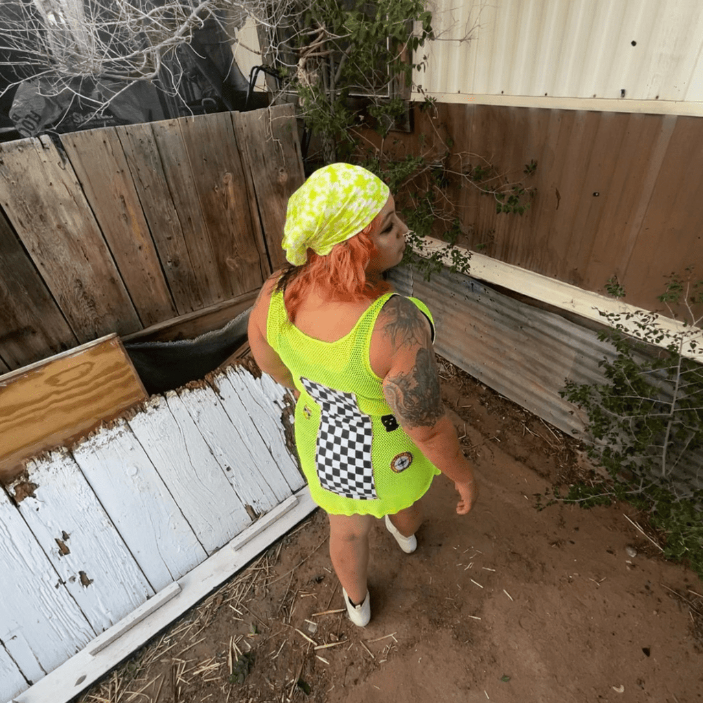 Reworked Neon Mesh Dress – Retro Racecar Vibes | Funky Summer Fit | Handmade in Arizona ♻️ Sustainably Reworked – Only One Available - The Modern Alien