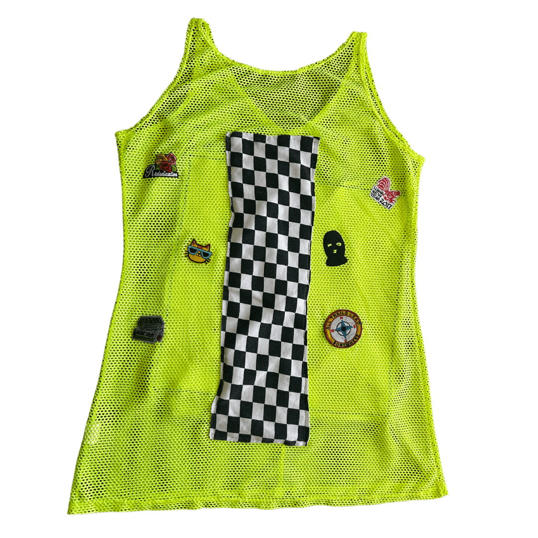Reworked Neon Mesh Dress – Retro Racecar Vibes | Funky Summer Fit | Handmade in Arizona ♻️ Sustainably Reworked – Only One Available - The Modern Alien