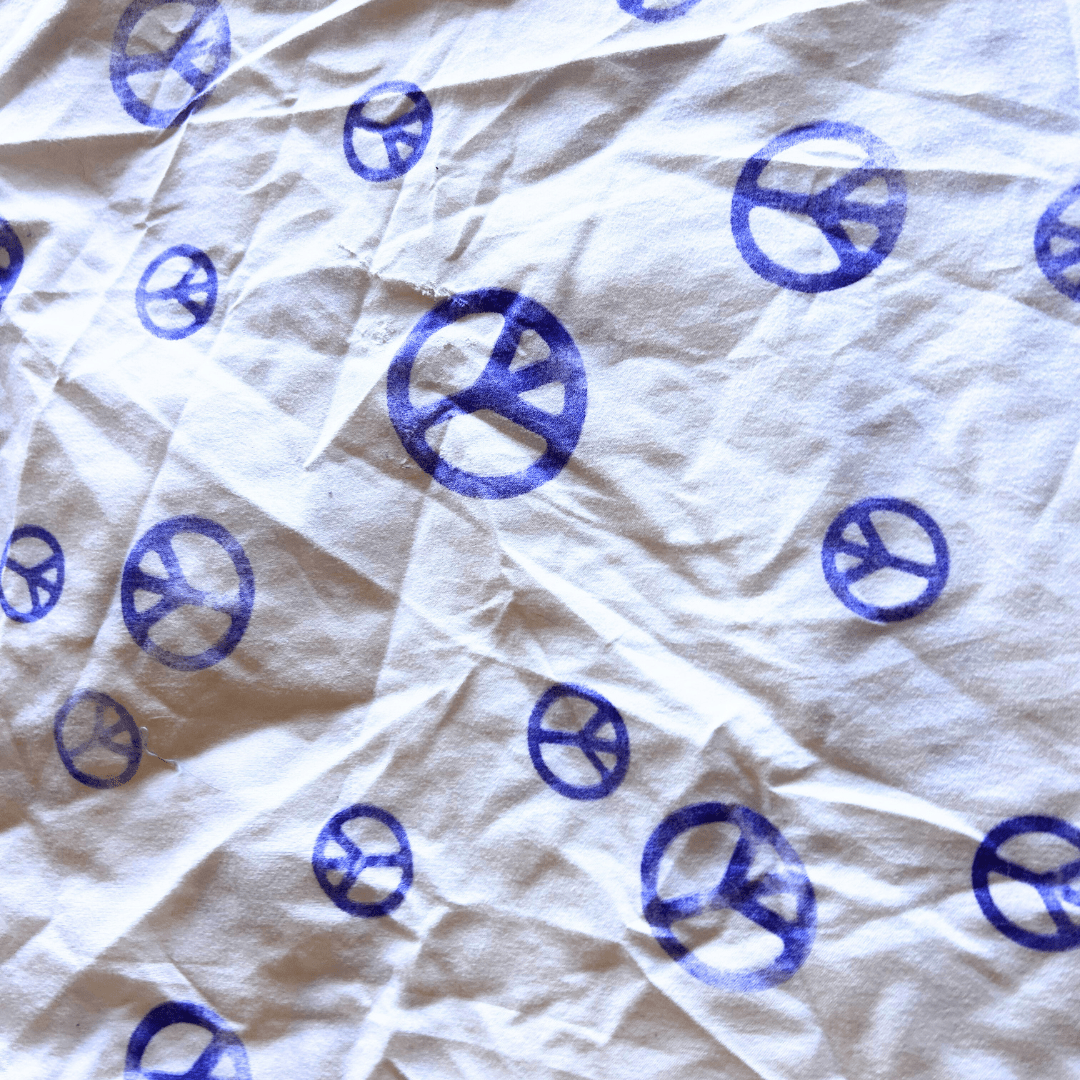 Reworked Peace Sign Lounge Set – Upcycled Bedsheet Crop Top + Shorts | One - of - a - Kind | Handmade in Arizona ☮️ Lazy Day Vibes, Earth - Loving Style – Only 1 Available - The Modern Alien