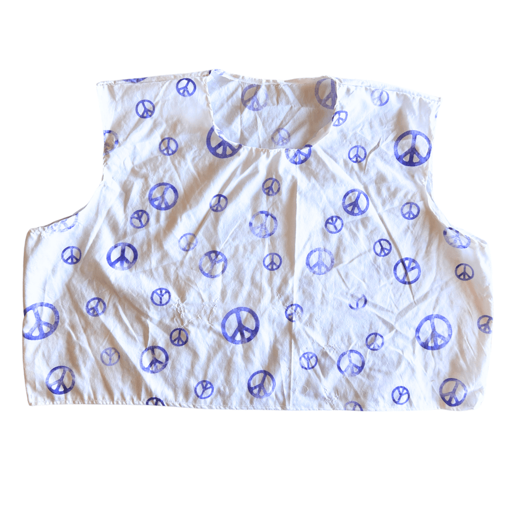 Reworked Peace Sign Lounge Set – Upcycled Bedsheet Crop Top + Shorts | One - of - a - Kind | Handmade in Arizona ☮️ Lazy Day Vibes, Earth - Loving Style – Only 1 Available - The Modern Alien