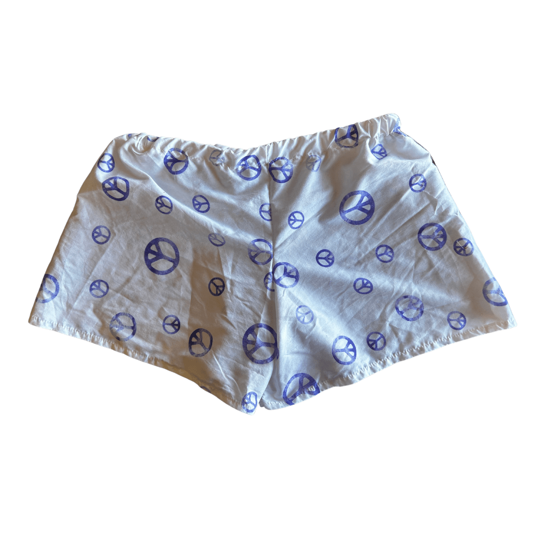 Reworked Peace Sign Lounge Set – Upcycled Bedsheet Crop Top + Shorts | One - of - a - Kind | Handmade in Arizona ☮️ Lazy Day Vibes, Earth - Loving Style – Only 1 Available - The Modern Alien