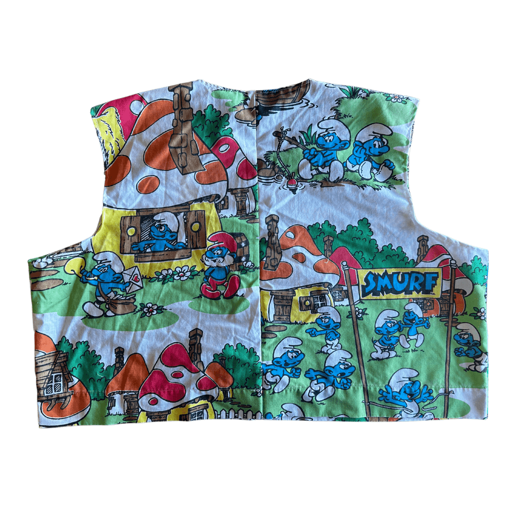 Reworked Smurfs + Picnic Plaid Set – Upcycled Bedsheet + Pillowcase | One - of - a - Kind | Handmade in Arizona ♻️ Nostalgia Meets Cottagecore – Only 1 Available - The Modern Alien