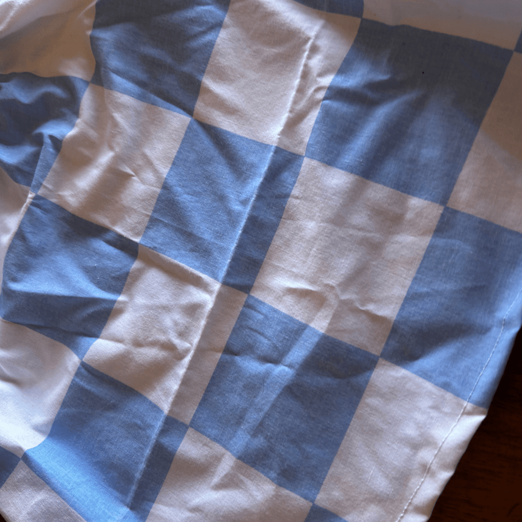 Reworked Smurfs + Picnic Plaid Set – Upcycled Bedsheet + Pillowcase | One - of - a - Kind | Handmade in Arizona ♻️ Nostalgia Meets Cottagecore – Only 1 Available - The Modern Alien