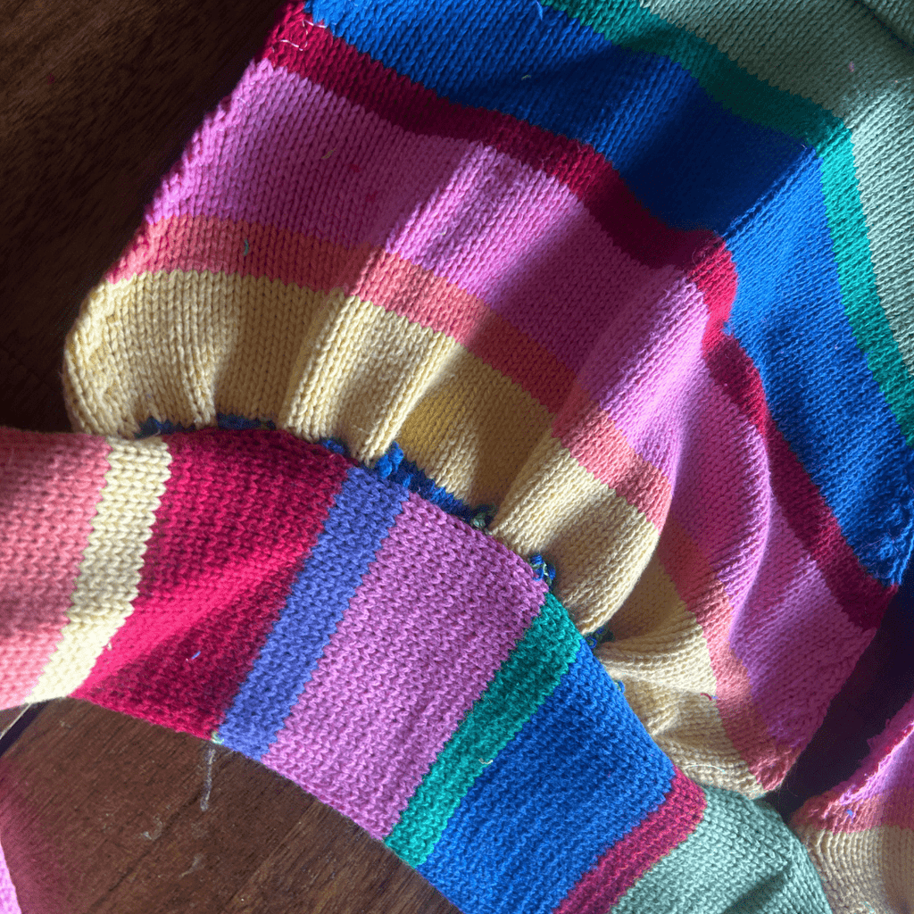 Reworked Striped Sweater Set – Upcycled Knit Bikini Top + Mini Skirt | One - of - a - Kind | Handmade in Arizona - The Modern Alien