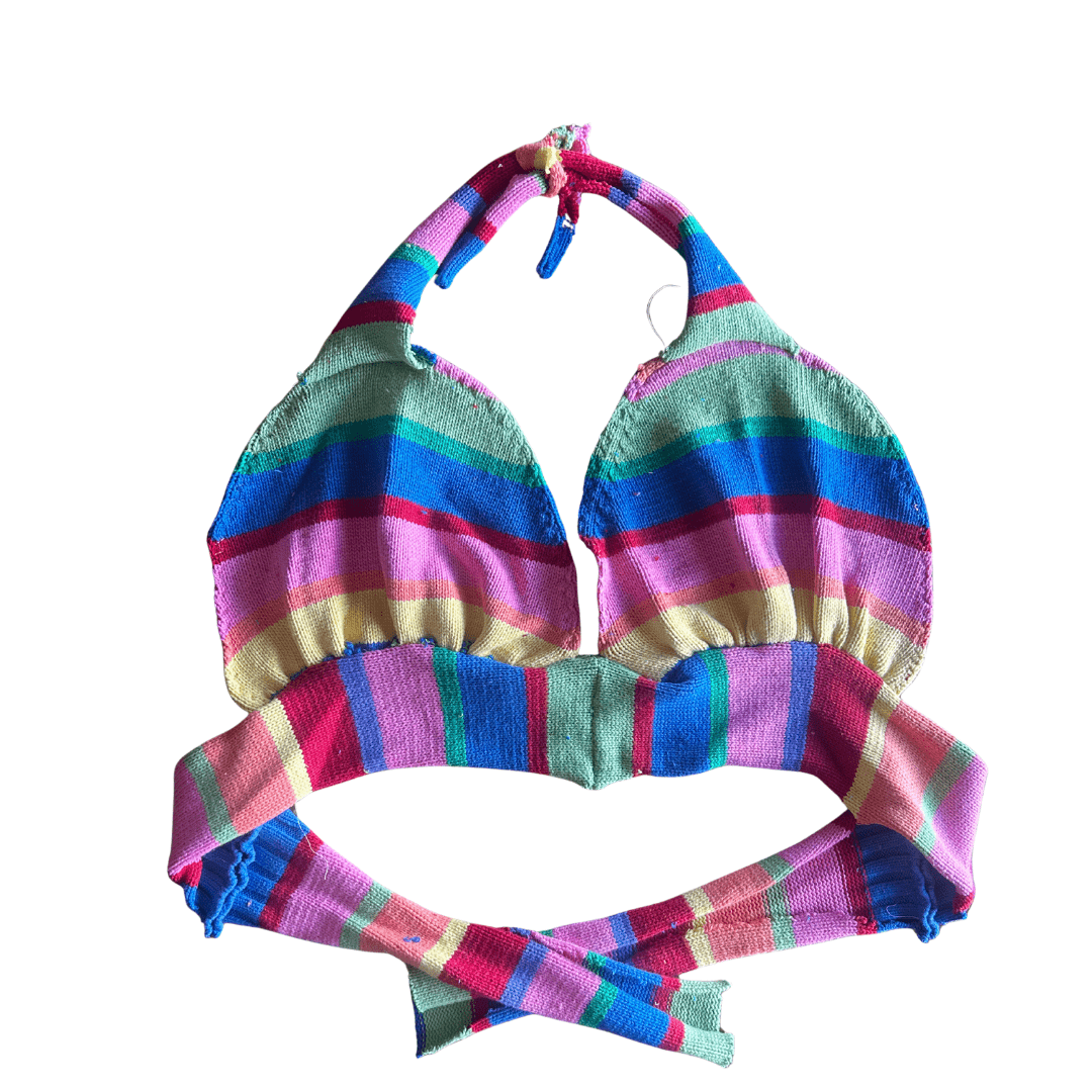 Reworked Striped Sweater Set – Upcycled Knit Bikini Top + Mini Skirt | One - of - a - Kind | Handmade in Arizona - The Modern Alien
